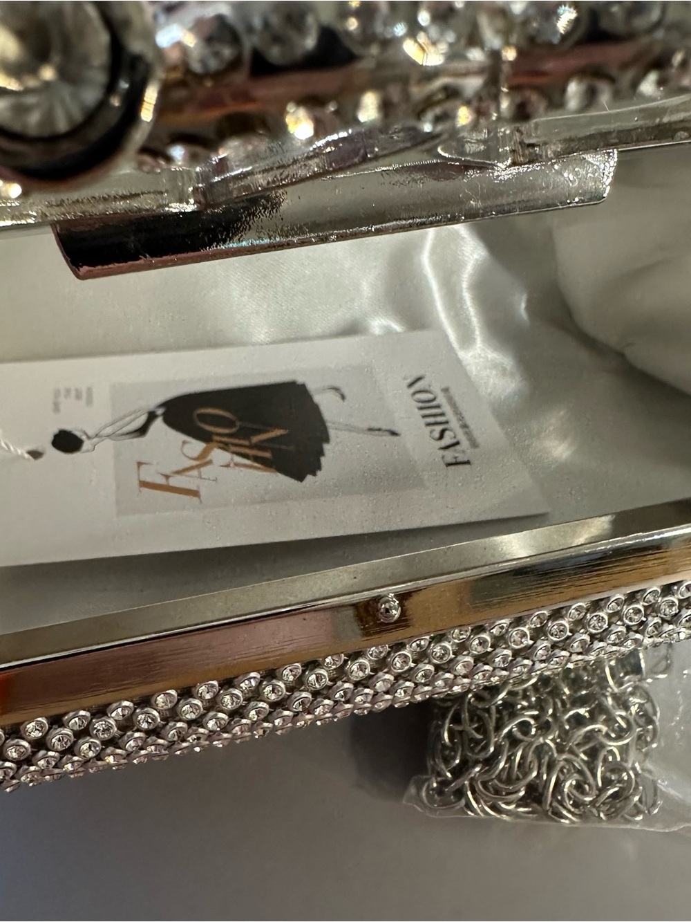 Silver Rhinestone Clutch Heart Clasp Crystal Evening Bag Wedding Prom Formal - Picture 10 of 15